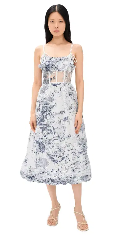 En Saison Cyrus Midi Dress White Navy M | Thumbnail 1 En Saison Cyrus Midi Dress White Navy M | Thumbnail 1