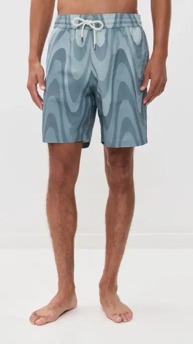 Frescobol Carioca Copa Grain Print Santos Swim Shorts 7 Coastal Blue | Thumbnail 2