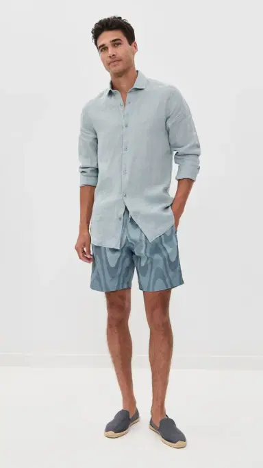 Frescobol Carioca Copa Grain Print Santos Swim Shorts 7 Coastal Blue | Thumbnail 5