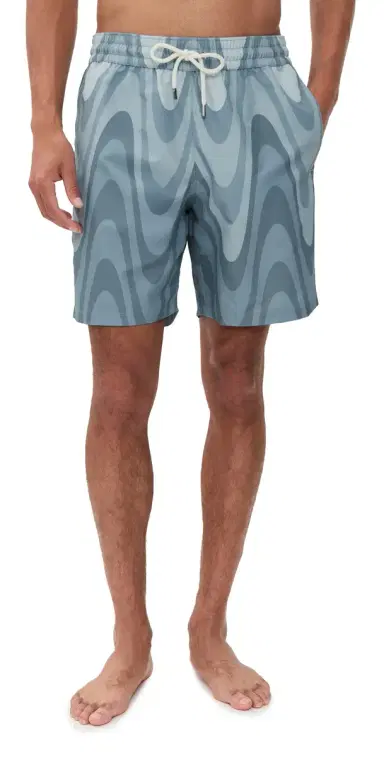 Frescobol Carioca Copa Grain Print Santos Swim Shorts 7 Coastal Blue | Thumbnail 1