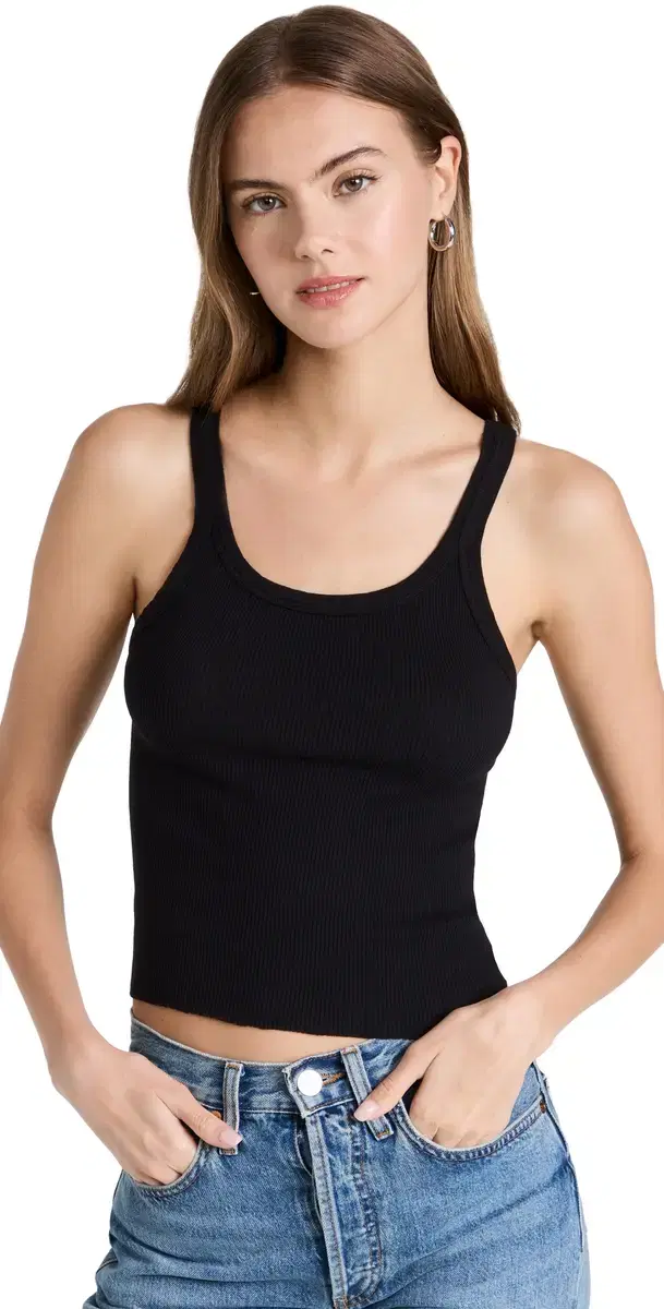 Cropped ribbed tank Black