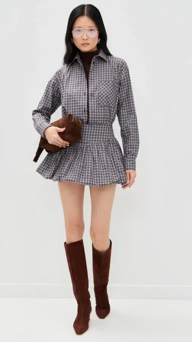 LE BOP Zoe Bubble Skirt Chocolate Check | Thumbnail 5