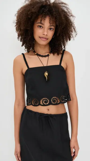 Onia Air Linen Scallop Cropped Top Black | Thumbnail 2 Onia Air Linen Scallop Cropped Top Black | Thumbnail 2