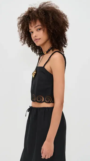 Onia Air Linen Scallop Cropped Top Black | Thumbnail 4 Onia Air Linen Scallop Cropped Top Black | Thumbnail 4
