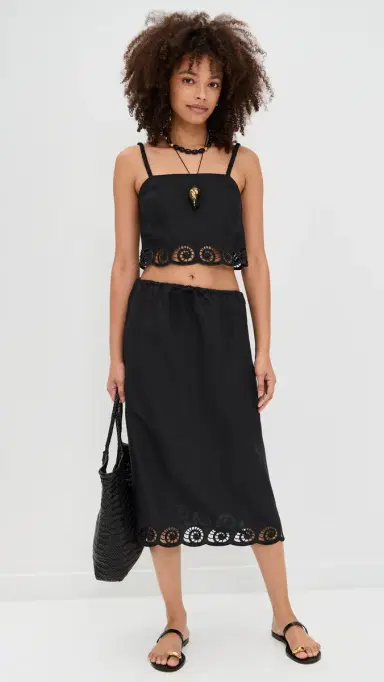 Onia Air Linen Scallop Cropped Top Black | Thumbnail 5 Onia Air Linen Scallop Cropped Top Black | Thumbnail 5
