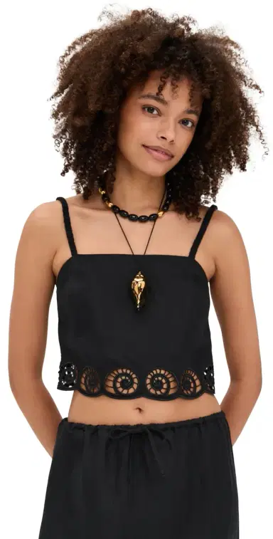 Onia Air Linen Scallop Cropped Top Black | Thumbnail 1 Onia Air Linen Scallop Cropped Top Black | Thumbnail 1