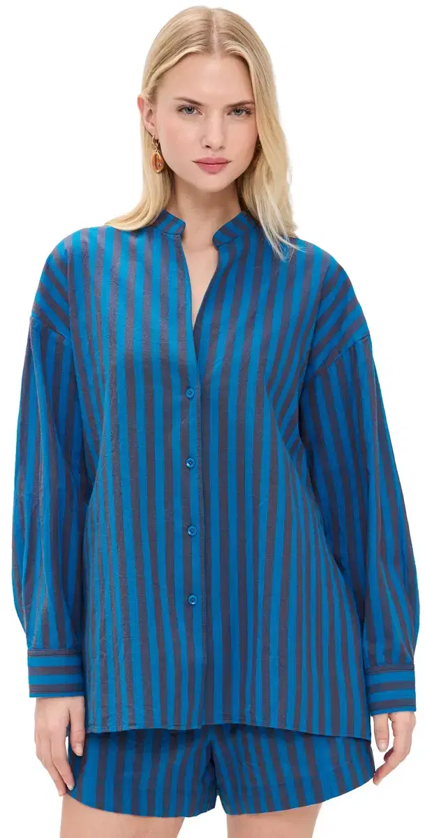 Apiece Apart Gustava Button Down Top Blue Pond tripe