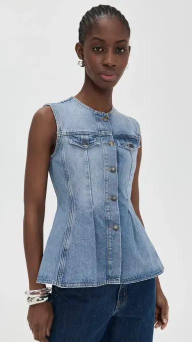 ROTATE Flared Denim Top Hydrangea (Blue) | Thumbnail 2 ROTATE Flared Denim Top Hydrangea (Blue) | Thumbnail 2