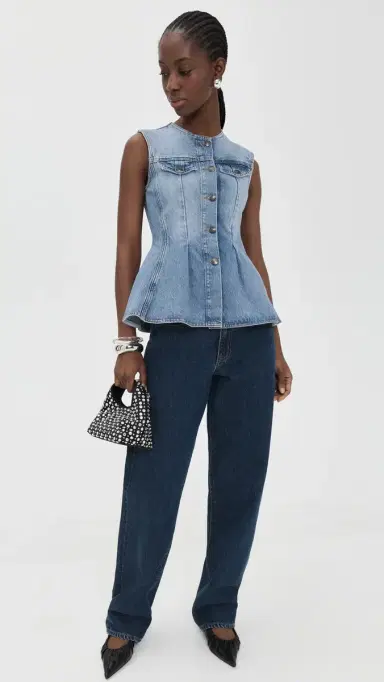 ROTATE Flared Denim Top Hydrangea (Blue) | Thumbnail 5 ROTATE Flared Denim Top Hydrangea (Blue) | Thumbnail 5