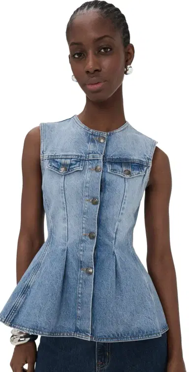 ROTATE Flared Denim Top Hydrangea (Blue) | Thumbnail 1 ROTATE Flared Denim Top Hydrangea (Blue) | Thumbnail 1