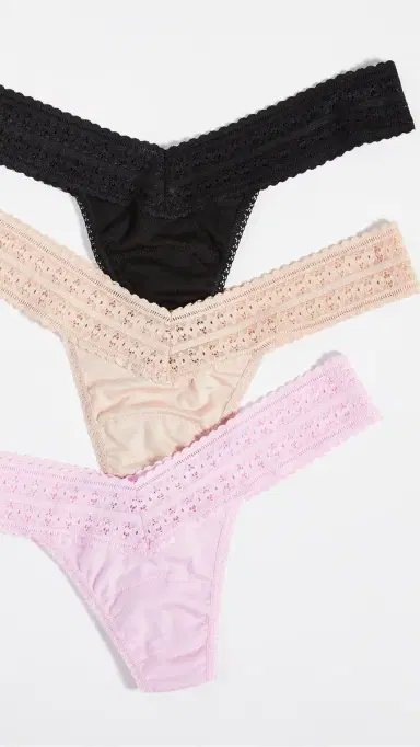 Hanky Panky Dream Low Rise Thongs 3 Pack Cotton Candy/Black/Chai One Size | Thumbnail 2
