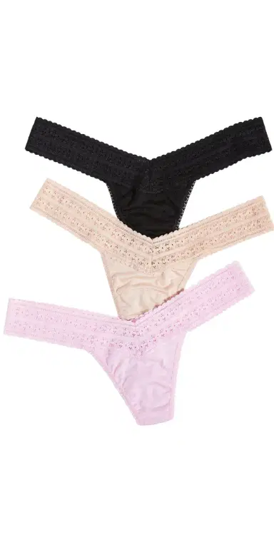 Hanky Panky Dream Low Rise Thongs 3 Pack Cotton Candy/Black/Chai One Size | Thumbnail 1
