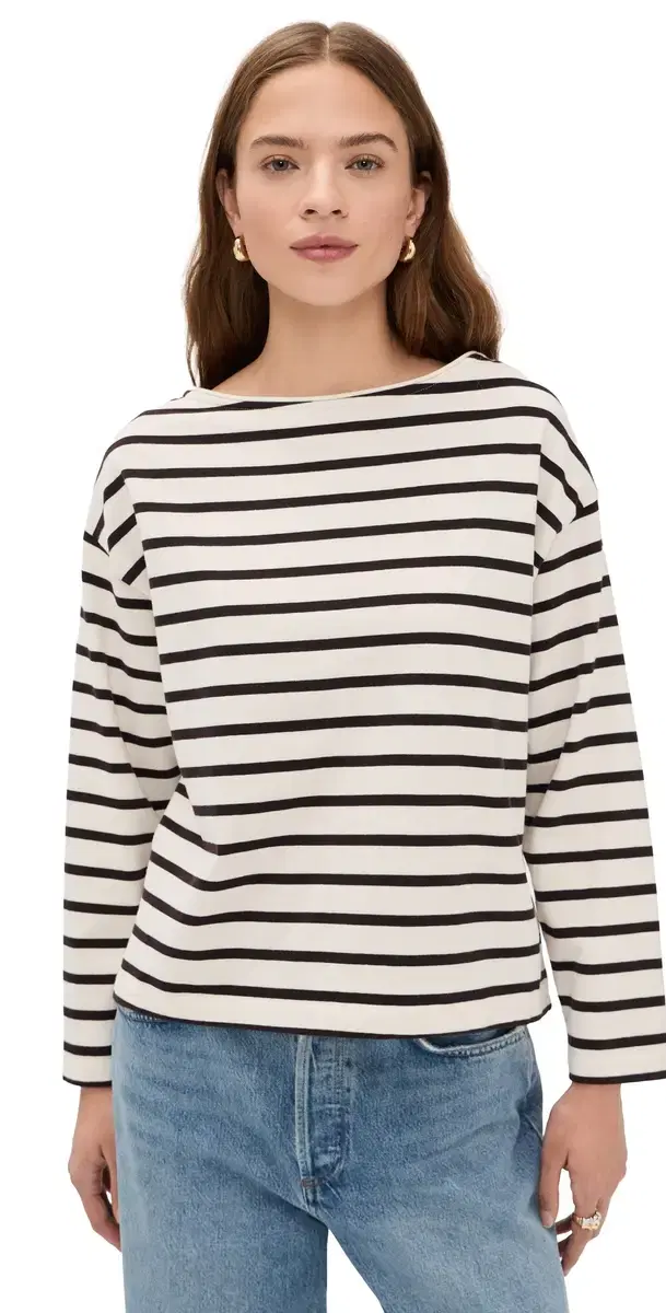 Boat Neck Long leeve Tee Chocolate tripe