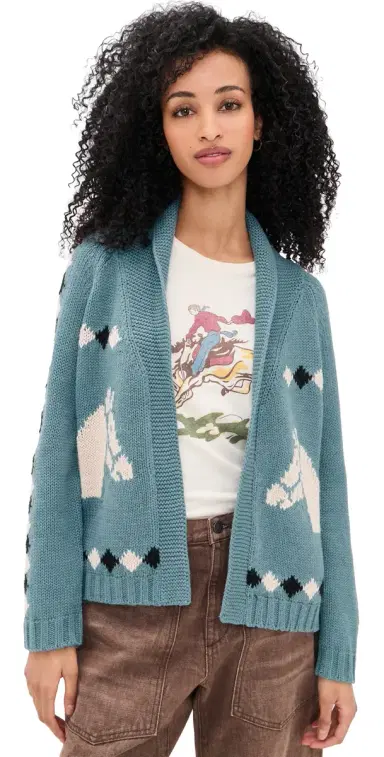 THE GREAT. The Stable Lodge Cardigan Blue Bell | Thumbnail 1 THE GREAT. The Stable Lodge Cardigan Blue Bell | Thumbnail 1