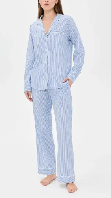 Petite Plume French Blue eersucker Pajama Set Blue | Thumbnail 2
