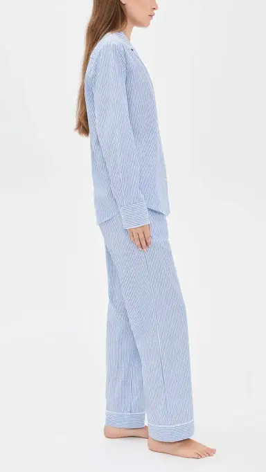 Petite Plume French Blue eersucker Pajama Set Blue | Thumbnail 4