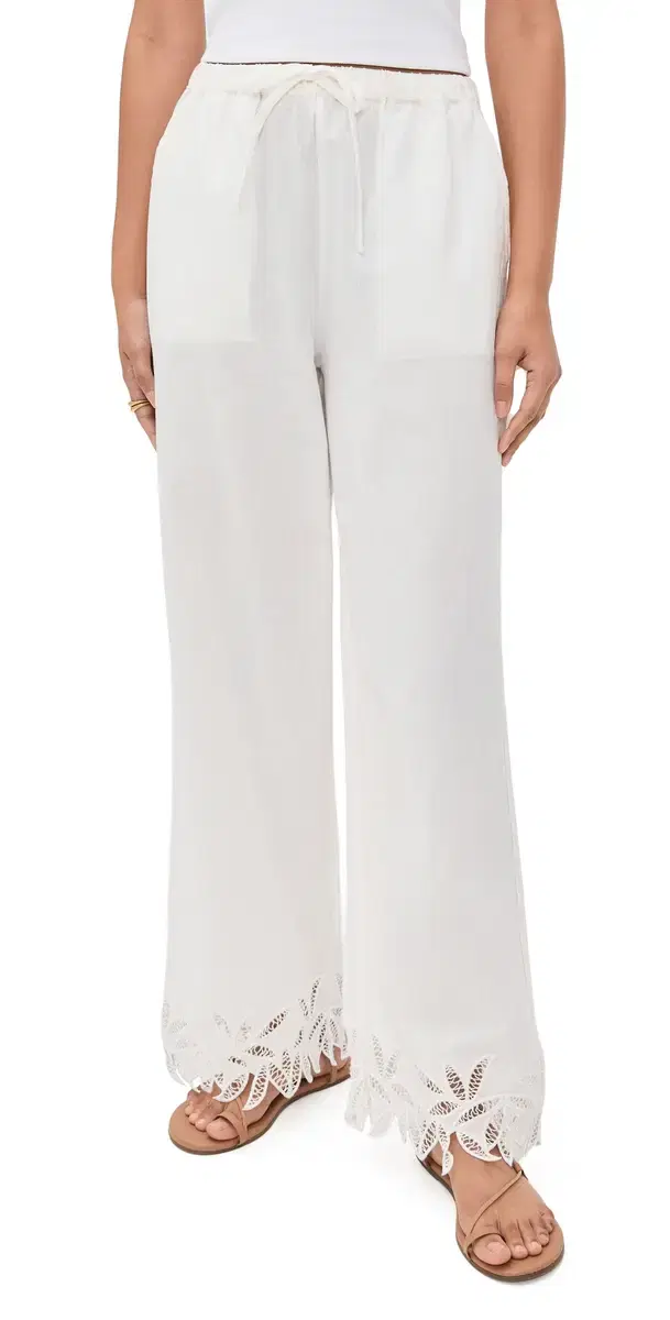 Emmie Pants White Palm Embroidery