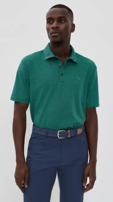 Adidas Golf Originals Stripe Pique Polo Court Green/Night Indigo L | Thumbnail 2