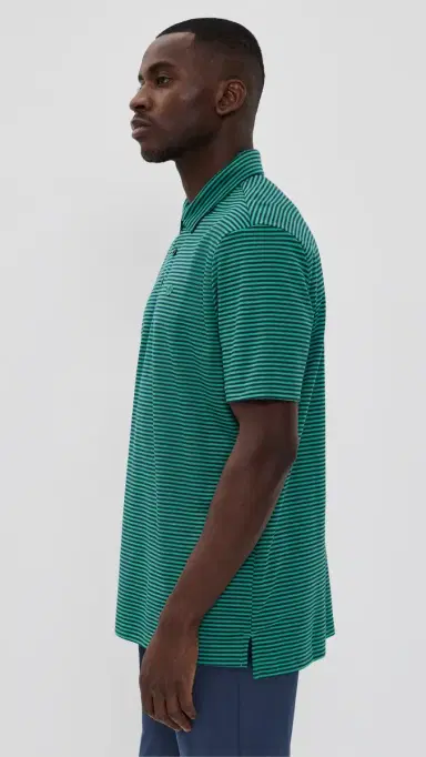 Adidas Golf Originals Stripe Pique Polo Court Green/Night Indigo L | Thumbnail 4
