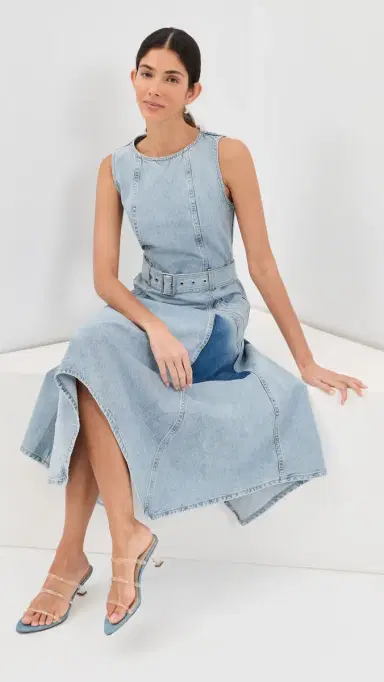 3.1 Phillip Lim Ghost Patch Sleeveless Belted Denim Dress Light Blue | Thumbnail 2 3.1 Phillip Lim Ghost Patch Sleeveless Belted Denim Dress Light Blue | Thumbnail 2