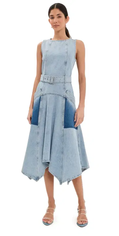 3.1 Phillip Lim Ghost Patch Sleeveless Belted Denim Dress Light Blue | Thumbnail 1 3.1 Phillip Lim Ghost Patch Sleeveless Belted Denim Dress Light Blue | Thumbnail 1
