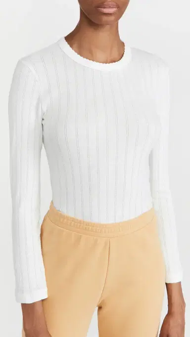 LESET Pointelle Slim Fit Top White | Thumbnail 2