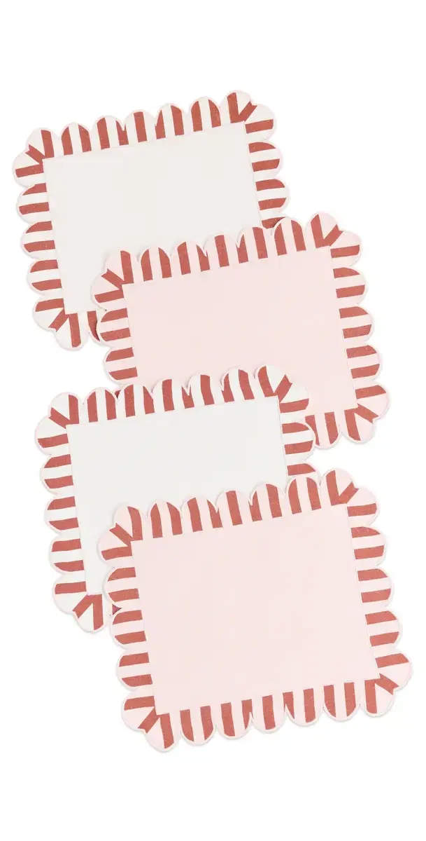Misette Scalloped Stripe Double Sided Placemats Set of 4 Red One Size