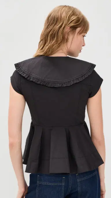 GANNI Stretch Cotton Peter Pan Collar Shirt Black | Thumbnail 3