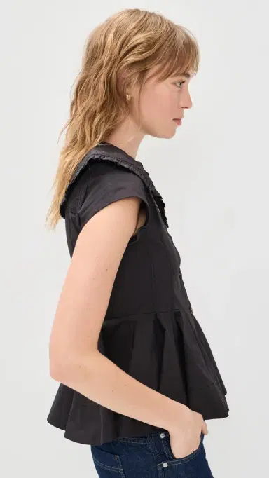 GANNI Stretch Cotton Peter Pan Collar Shirt Black | Thumbnail 4