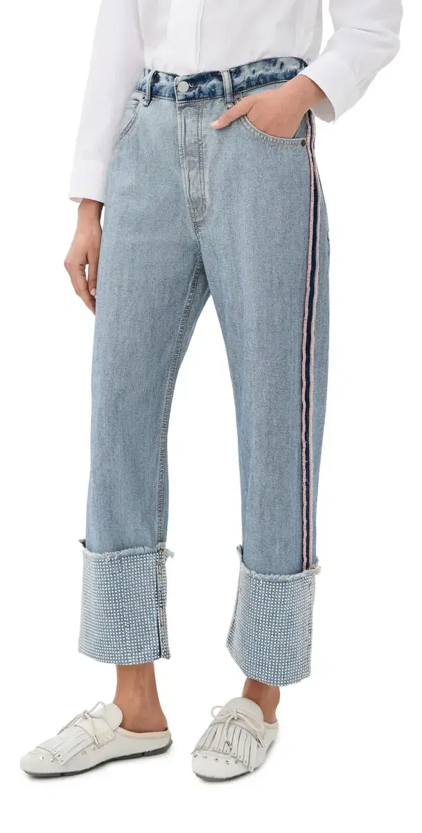 Cuffed Denim Trousers Mid Blue