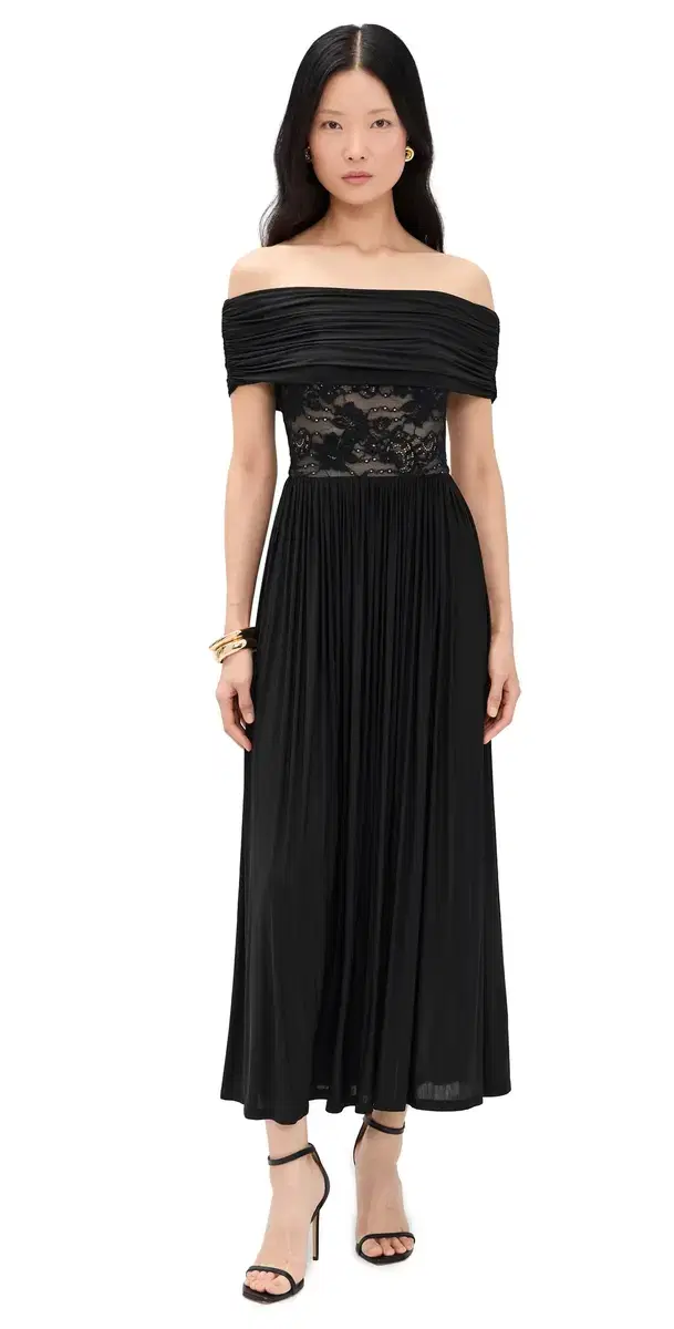 Stretch Lace Jersey Dress Black