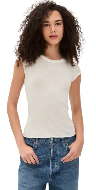 Cotton Citizen Marbella Cap Sleeve Tee Bone | Thumbnail 1 Cotton Citizen Marbella Cap Sleeve Tee Bone | Thumbnail 1