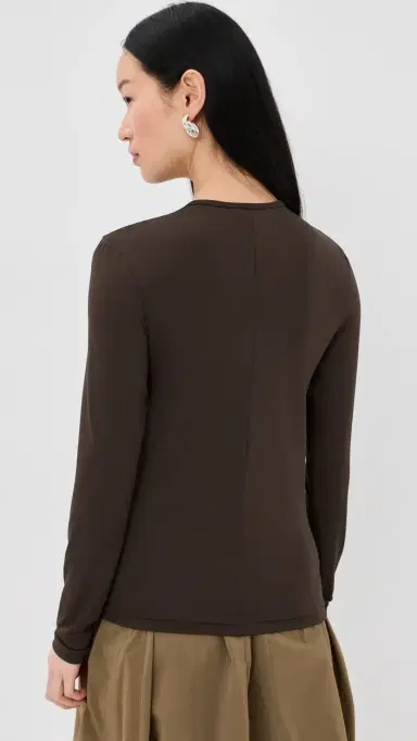 Tibi Stretch Lightweight Tech Knit Crewneck Pullover T-Shirt Hickory Brown | Thumbnail 3 Tibi Stretch Lightweight Tech Knit Crewneck Pullover T-Shirt Hickory Brown | Thumbnail 3