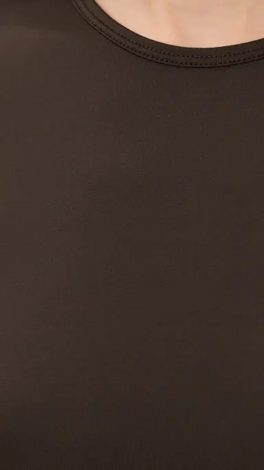 Tibi Stretch Lightweight Tech Knit Crewneck Pullover T-Shirt Hickory Brown | Thumbnail 6 Tibi Stretch Lightweight Tech Knit Crewneck Pullover T-Shirt Hickory Brown | Thumbnail 6