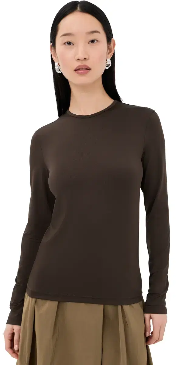 Stretch Lightweight Tech Knit Crewneck Pullover T-Shirt Hickory Brown