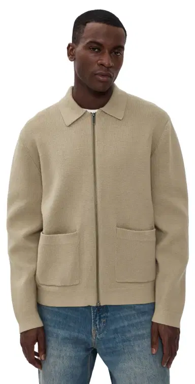 Les Deux Fischer Cotton Milano Zip Jacket Dark Sand S | Thumbnail 1