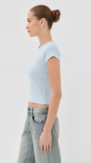 Tanner Fletcher Nellie Satin Bow Baby Tee Baby Blue | Thumbnail 4