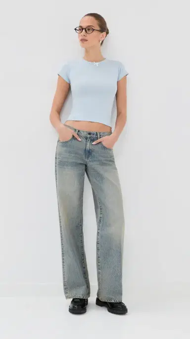 Tanner Fletcher Nellie Satin Bow Baby Tee Baby Blue | Thumbnail 5