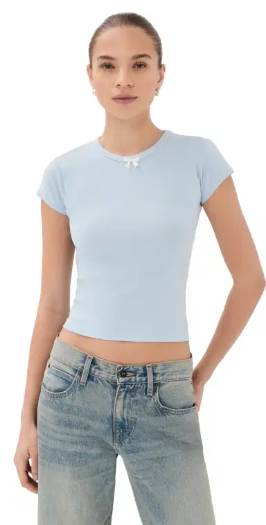 Tanner Fletcher Nellie Satin Bow Baby Tee Baby Blue | Thumbnail 1