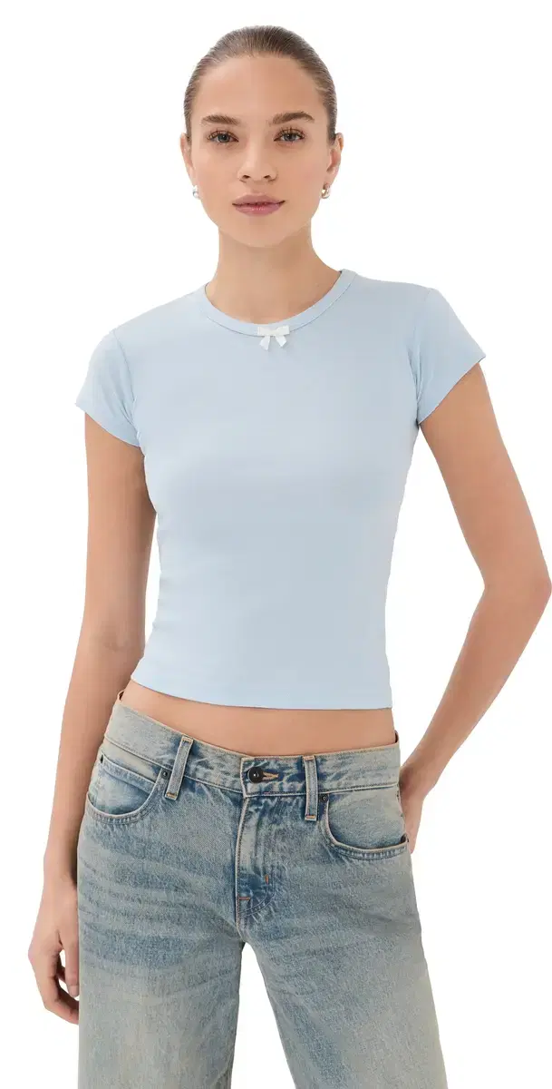 Nellie Satin Bow Baby Tee Baby Blue