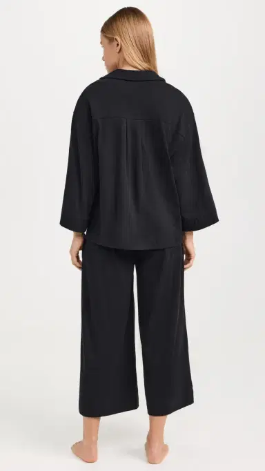 Petite Plume Women's Luxe Pima Black Wide eg Pajama Set Black | Thumbnail 3 Petite Plume Women's Luxe Pima Black Wide eg Pajama Set Black | Thumbnail 3