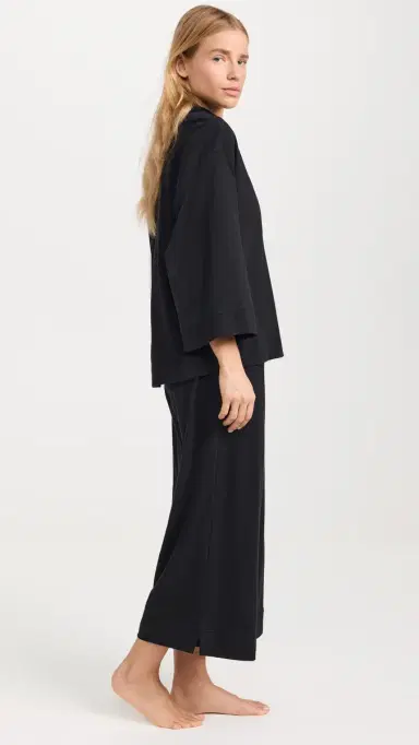 Petite Plume Women's Luxe Pima Black Wide eg Pajama Set Black | Thumbnail 4 Petite Plume Women's Luxe Pima Black Wide eg Pajama Set Black | Thumbnail 4