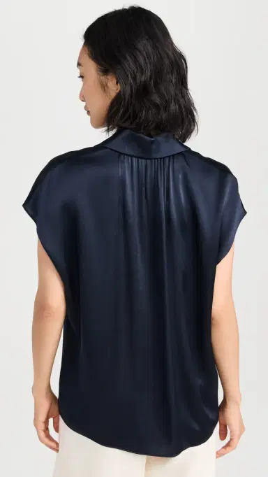 Vince Cap Sleeve Ruched Back Blouse Coastal L | Thumbnail 3