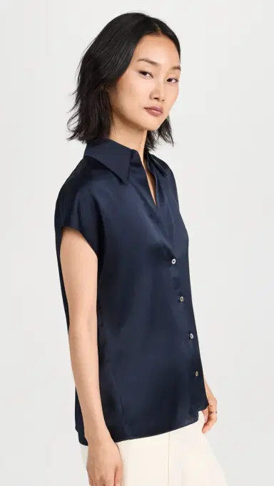 Vince Cap Sleeve Ruched Back Blouse Coastal L | Thumbnail 4