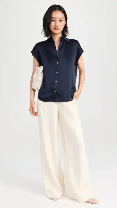 Vince Cap Sleeve Ruched Back Blouse Coastal L | Thumbnail 5