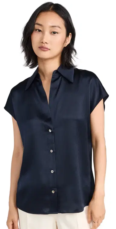 Vince Cap Sleeve Ruched Back Blouse Coastal L | Thumbnail 1