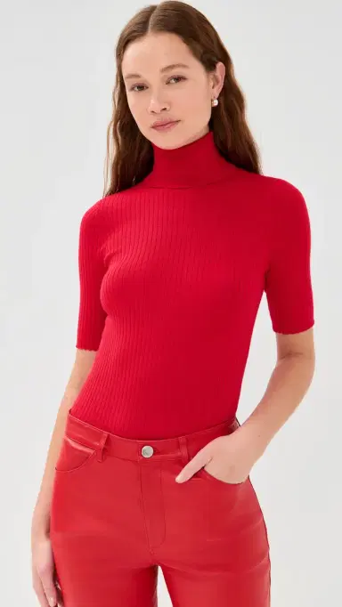 SPRWMN Short Sleeve Turtleneck Top Red | Thumbnail 2