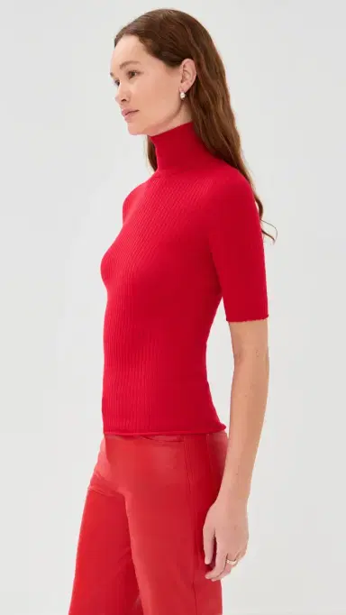 SPRWMN Short Sleeve Turtleneck Top Red | Thumbnail 4