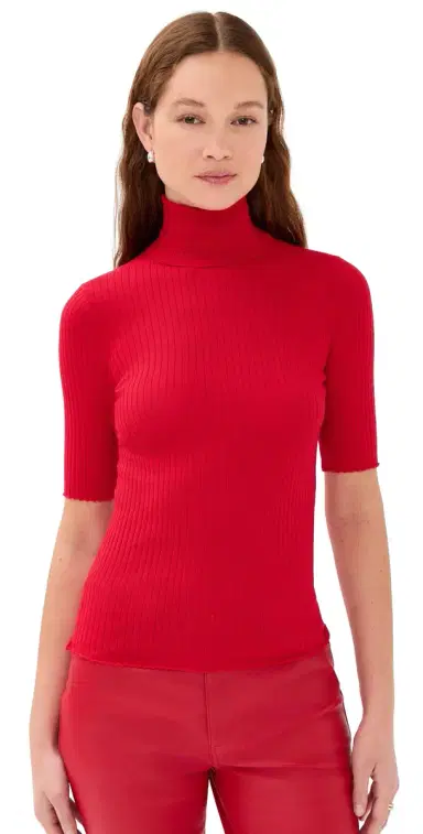 SPRWMN Short Sleeve Turtleneck Top Red | Thumbnail 1