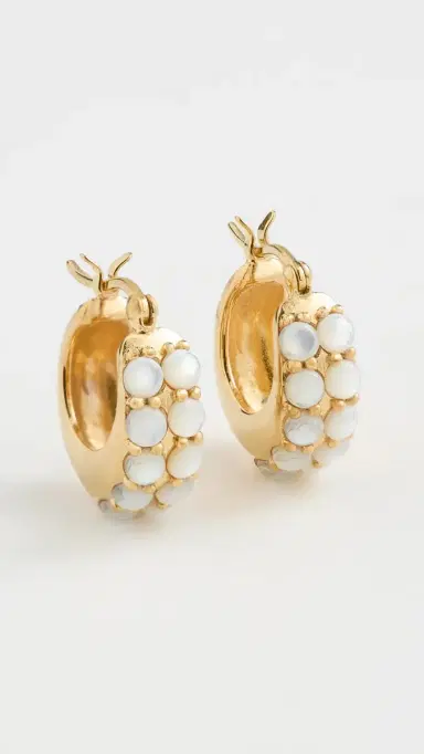Gwen Beloti Dome Hoops with Pearl Accents Gold One Size | Thumbnail 2